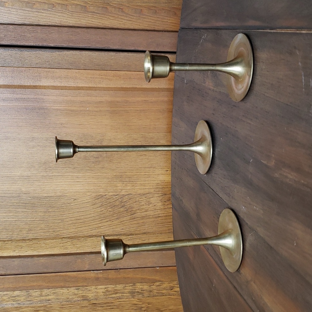 Leonard Silver Mfg Graduated Vintage Brass Candle Holders,Set of 3